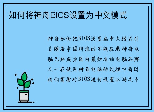 如何将神舟BIOS设置为中文模式